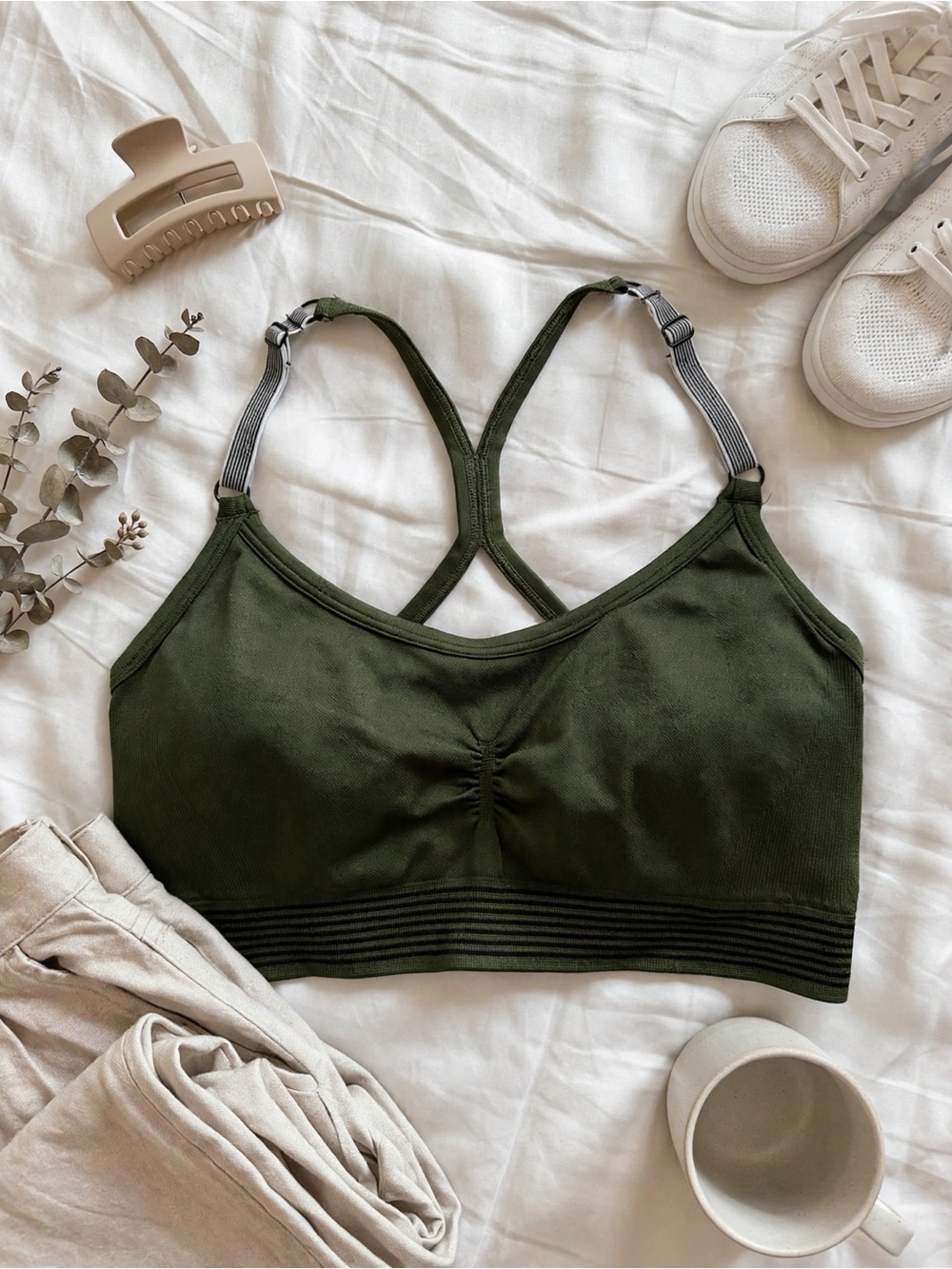Victoria Sport Olive Green Seamless Racerback Bralette